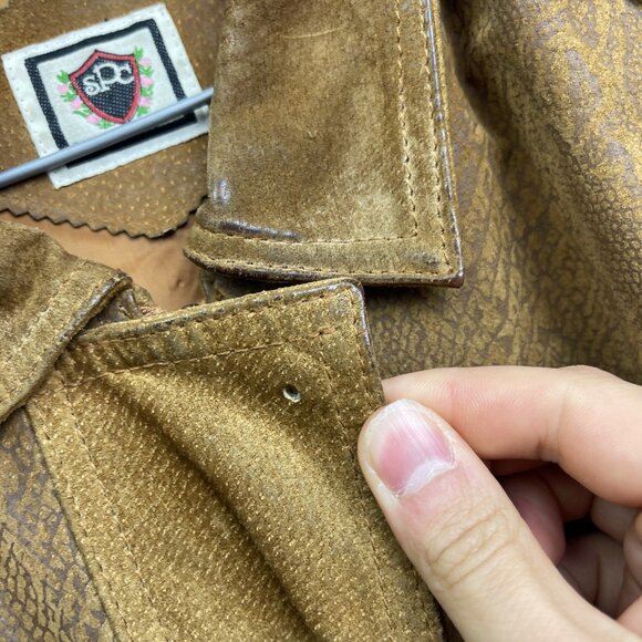 VTG Paris Sport Club Leather Jacket Brown Snake Skin Flight Bomber Padded M Read - Picture 14 of 16